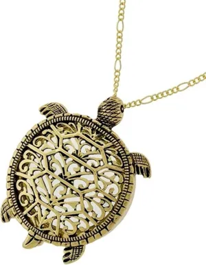Artisan Owl Sea Turtle Magnifying Glass Sliding Top Pendant Necklace, 30" (Gold Tone)
