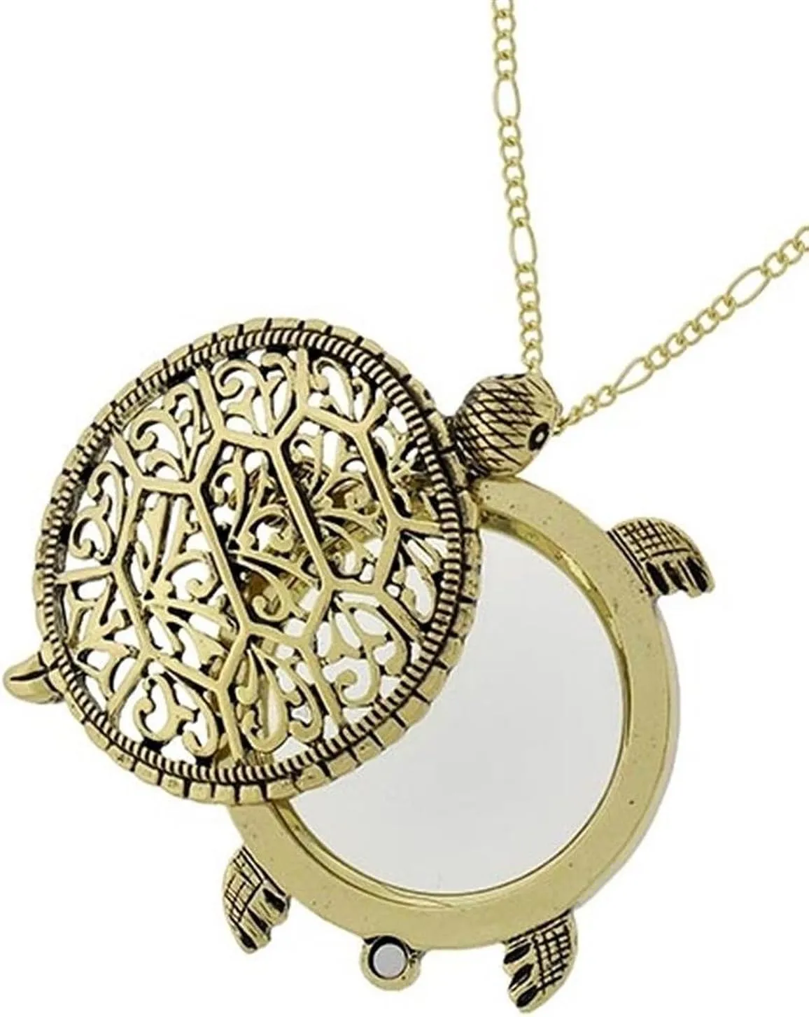Artisan Owl Sea Turtle Magnifying Glass Sliding Top Pendant Necklace, 30" (Gold Tone)