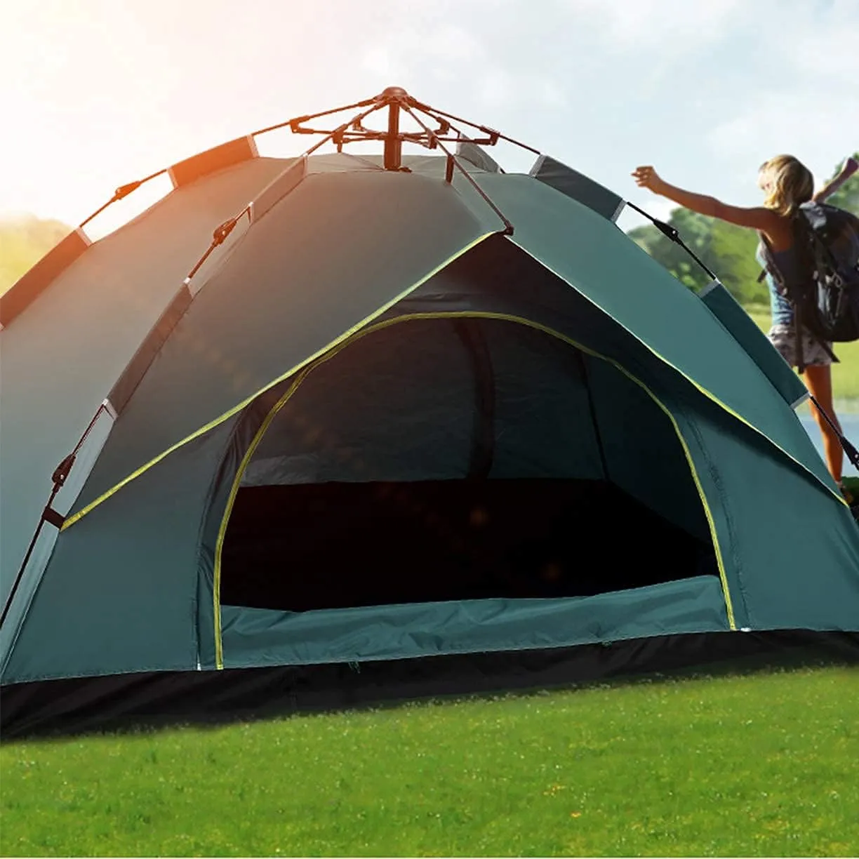 Automatic Pop Up Tent Family Camping Tent 2-3-4 Person Portable Tent Spring Type Fast Open Waterproof Windproof for Camping Hiking Mountaineering