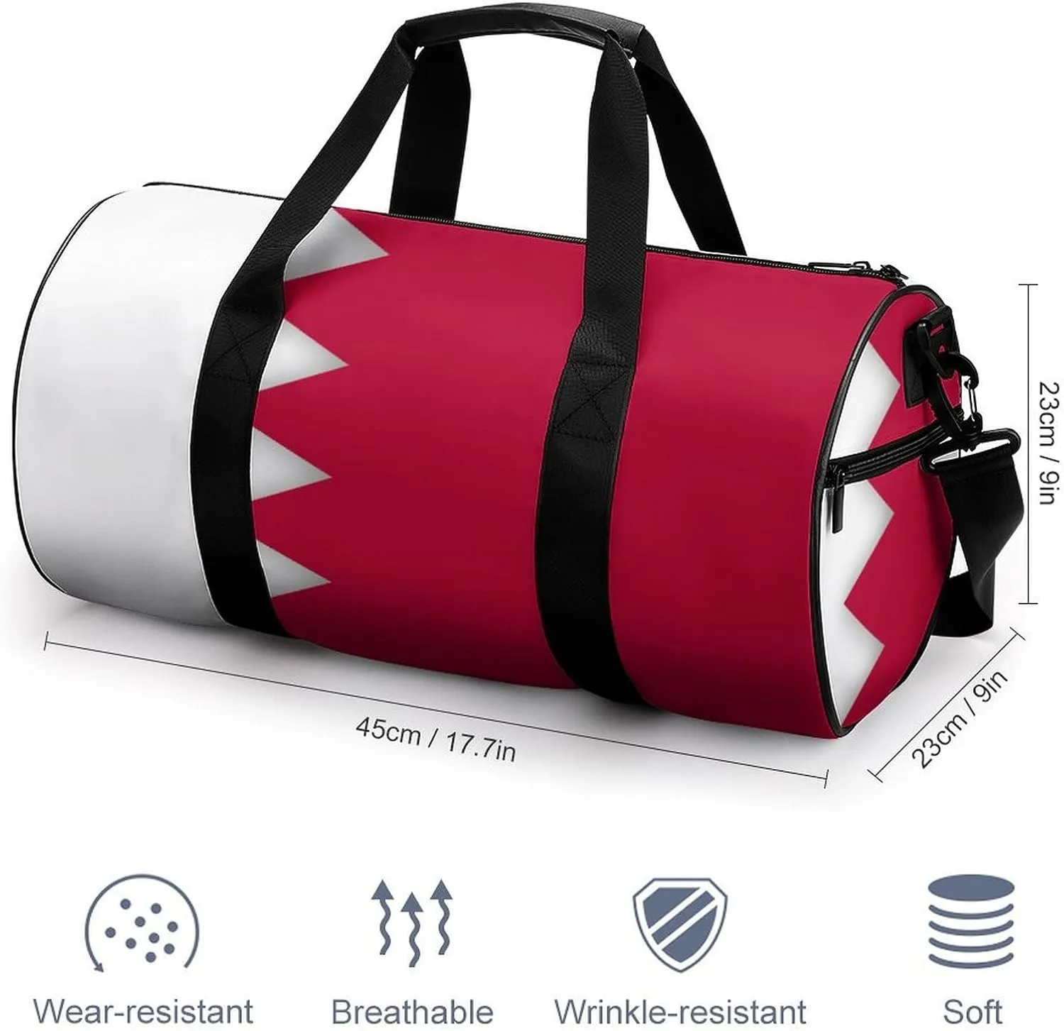 Bahrain Flag Sports Duffel Bag for Boys Girls with Dry Wet Separation Overnight Gym Bag