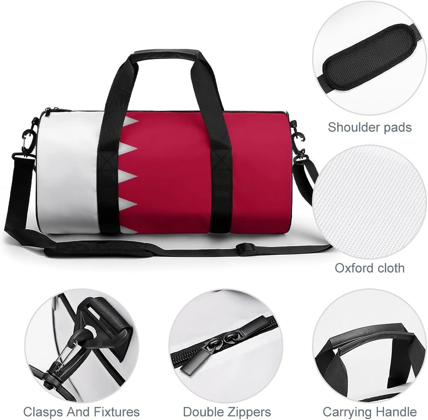 Bahrain Flag Sports Duffel Bag for Boys Girls with Dry Wet Separation Overnight Gym Bag
