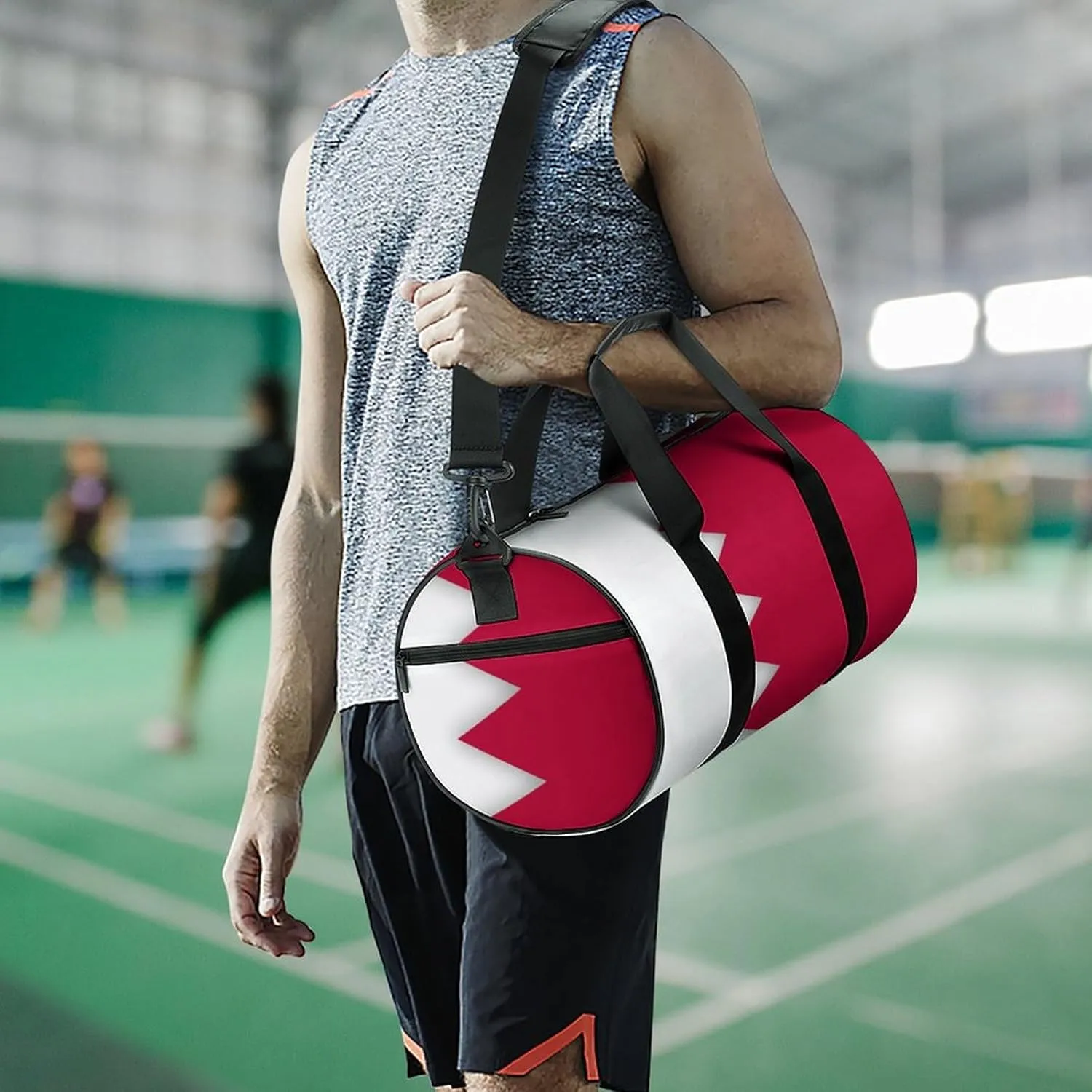 Bahrain Flag Sports Duffel Bag for Boys Girls with Dry Wet Separation Overnight Gym Bag