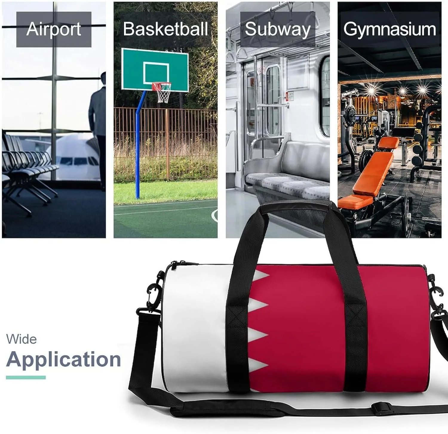 Bahrain Flag Sports Duffel Bag for Boys Girls with Dry Wet Separation Overnight Gym Bag