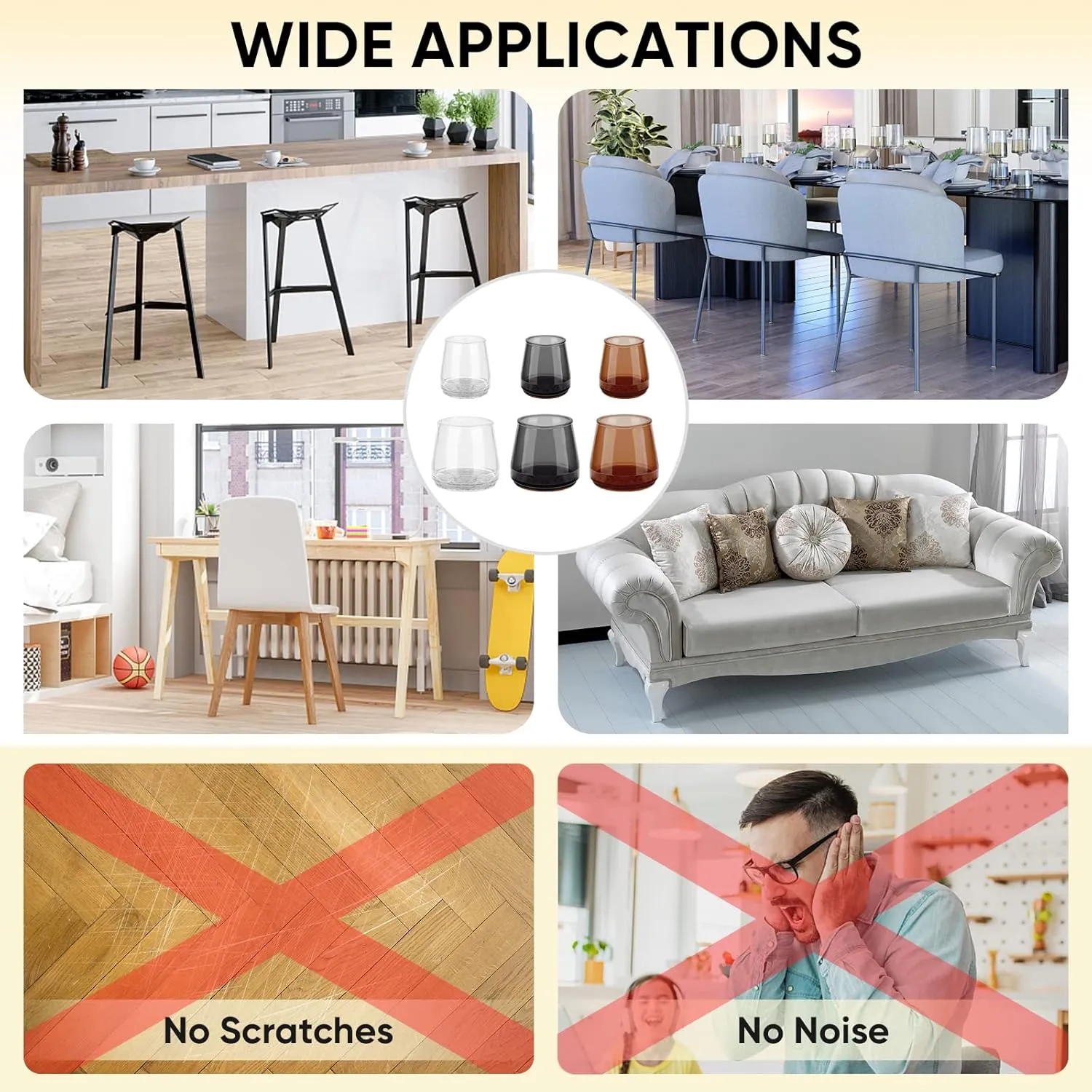 BALEINE 16 Pack Silicone Chair Leg Floor Protectors, Stool Leg Protectors Cap, Non-Slip Chair Leg Caps for Hardwood Floors (Clear, X-Large, 16 Pack)