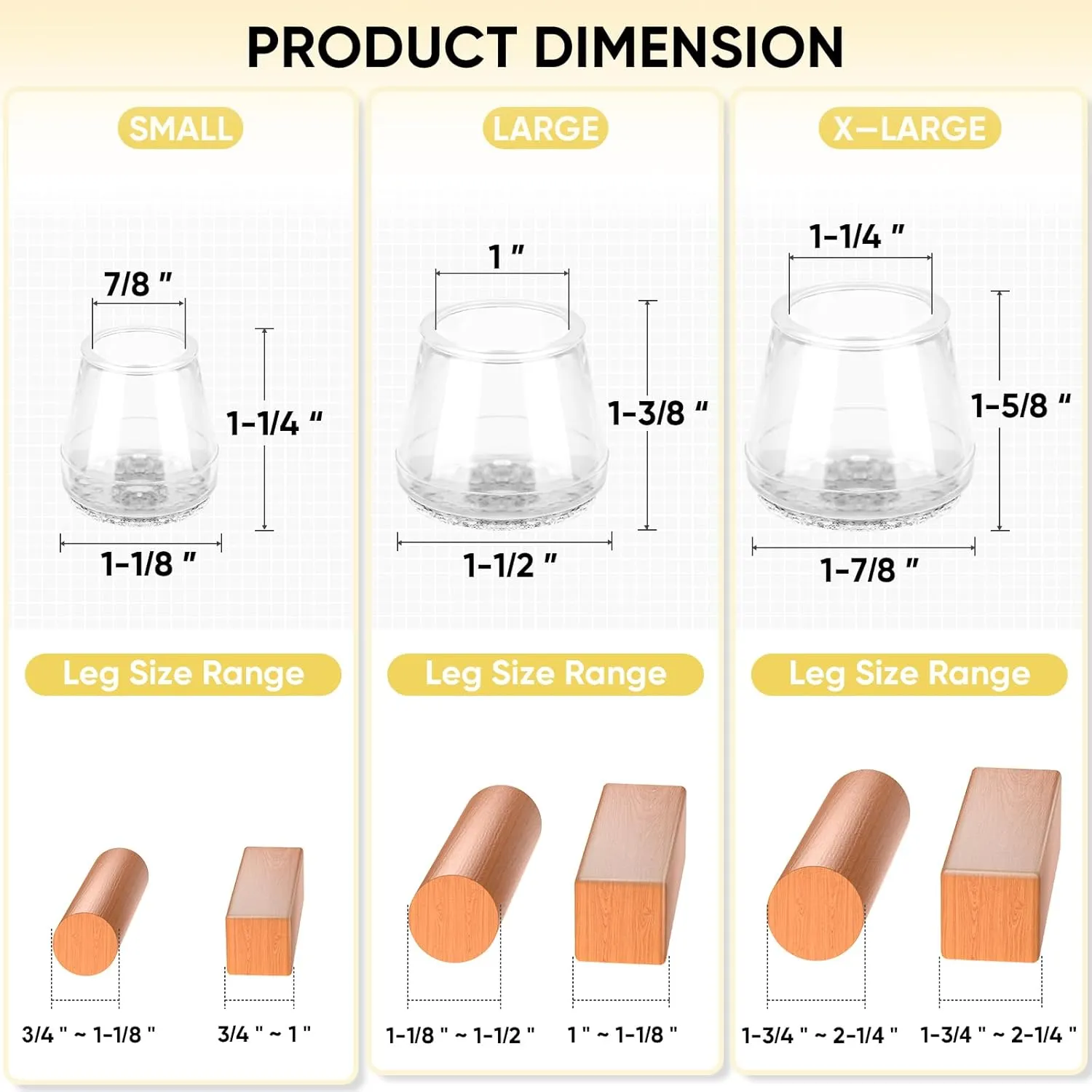 BALEINE 16 Pack Silicone Chair Leg Floor Protectors, Stool Leg Protectors Cap, Non-Slip Chair Leg Caps for Hardwood Floors (Clear, X-Large, 16 Pack)