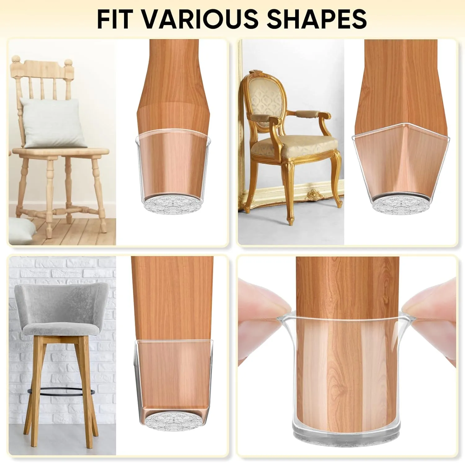 BALEINE 16 Pack Silicone Chair Leg Floor Protectors, Stool Leg Protectors Cap, Non-Slip Chair Leg Caps for Hardwood Floors (Clear, X-Large, 16 Pack)