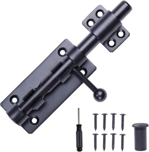 Barrel Bolt Latch, 6.3" Heavy Duty Gate Latch Slide Lock Solid 304 Stainless Steel Bolt Lock for Inside Door, Black Finished Shed Door Latch(1 Pack)