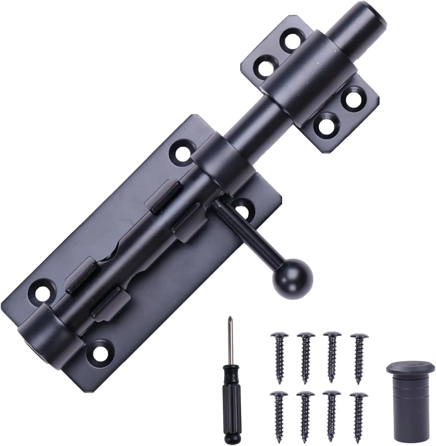 Barrel Bolt Latch, 6.3" Heavy Duty Gate Latch Slide Lock Solid 304 Stainless Steel Bolt Lock for Inside Door, Black Finished Shed Door Latch(1 Pack)