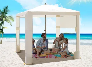Beach Cabana 6.2"x6" Canopy, Fast Set up and Take Down, UPF 50  UV Protection, Rainproof Beach Umbrella Shelter with Half Side Wall for Outdoor Patio Backyards Alfresco Eateries Pools Cafes Picnic