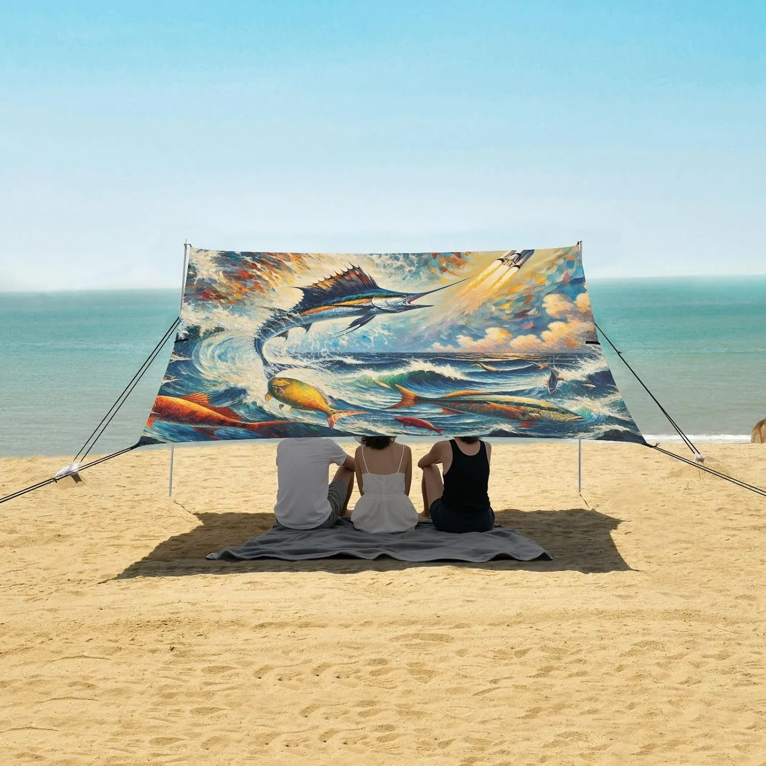 Beach Shade Tent with UPF50  UV Protection,Artistic Sailfish Leaping Out Lightweight Camping Sun Shelter for Outdoor,Camping Trips, Fishing, Backyard,Picnics,Easy Set Up and Carry 9x10.5 FT