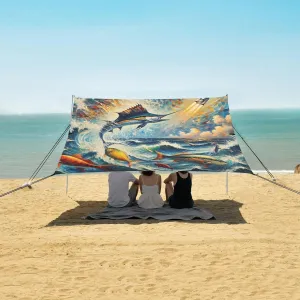 Beach Shade Tent with UPF50  UV Protection,Artistic Sailfish Leaping Out Lightweight Camping Sun Shelter for Outdoor,Camping Trips, Fishing, Backyard,Picnics,Easy Set Up and Carry 9x10.5 FT