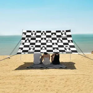 Beach Shade Tent with UPF50  UV Protection,Chess Black and White Pattern Lightweight Camping Sun Shelter for Outdoor,Camping Trips, Fishing, Backyard,Picnics,Easy Set Up and Carry 9x10.5 FT