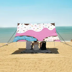 Beach Shade Tent with UPF50  UV Protection,Double Layer Ice Cream Donut Lightweight Camping Sun Shelter for Outdoor,Camping Trips, Fishing, Backyard,Picnics,Easy Set Up and Carry 9x10.5 FT