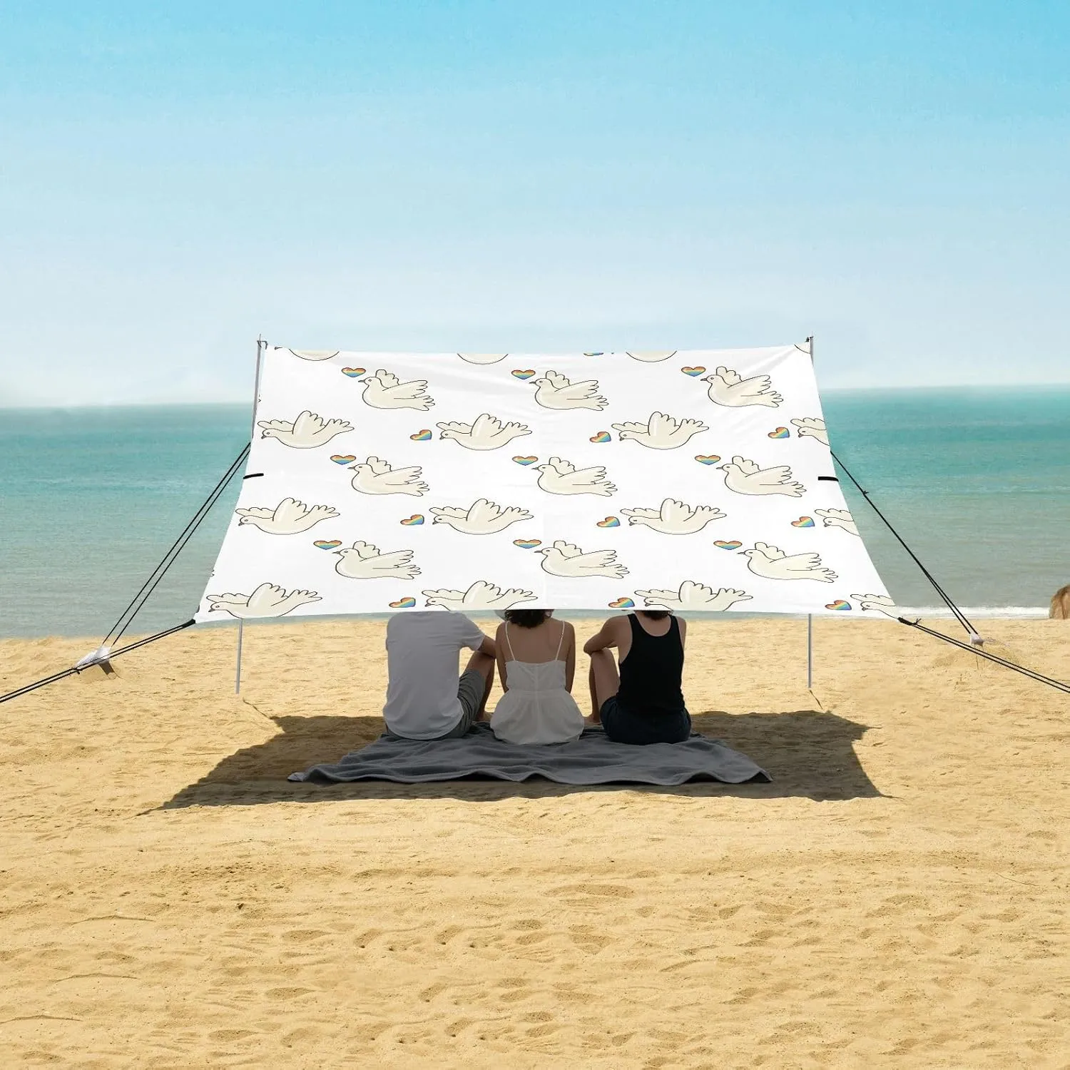 Beach Shade Tent with UPF50  UV Protection,Flying Dove with LGBT Heart Lightweight Camping Sun Shelter for Outdoor,Camping Trips, Fishing, Backyard,Picnics,Easy Set Up and Carry 9x10.5 FT