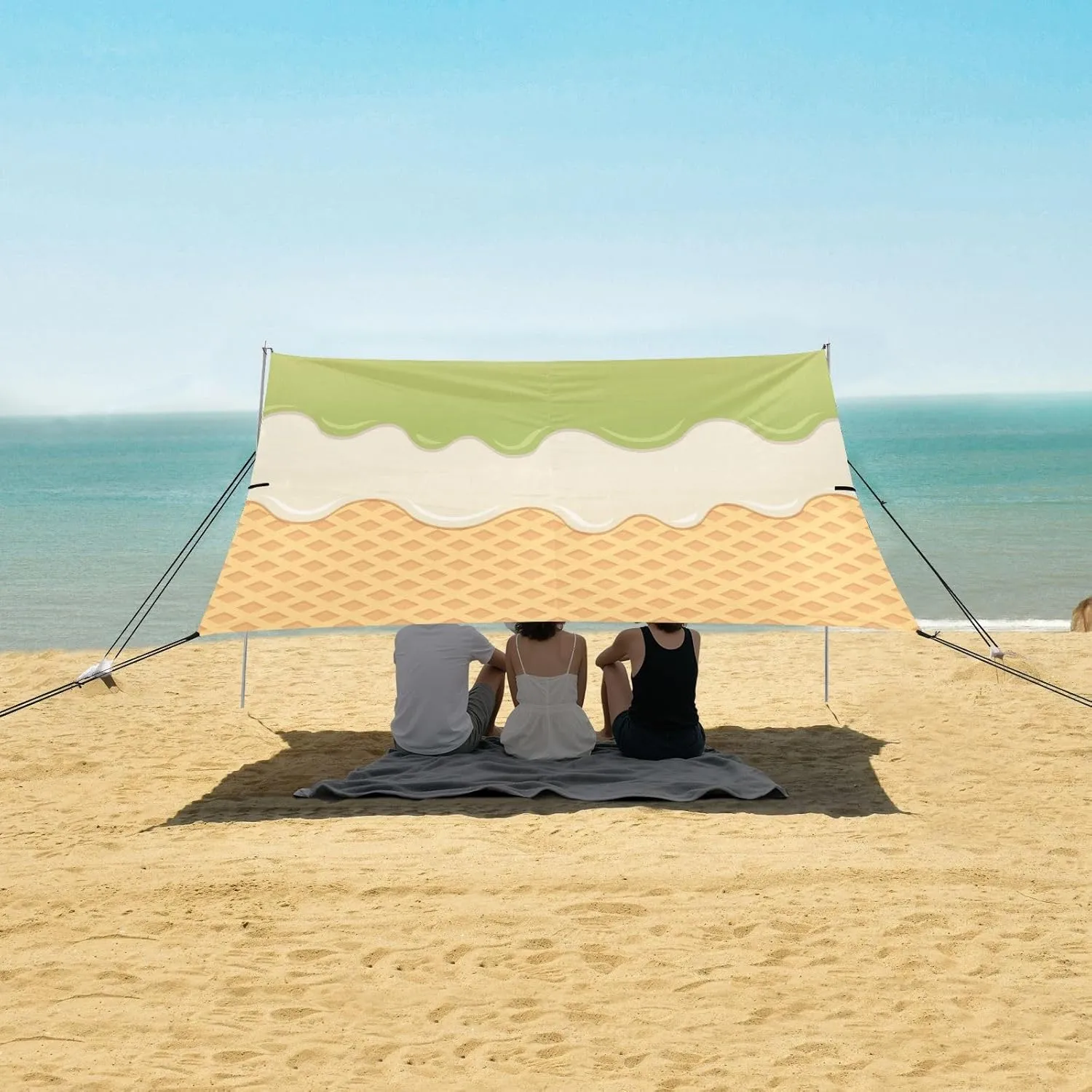 Beach Shade Tent with UPF50  UV Protection,Green Cream Melt on Wafer Lightweight Camping Sun Shelter for Outdoor,Camping Trips, Fishing, Backyard,Picnics,Easy Set Up and Carry 9x10.5 FT