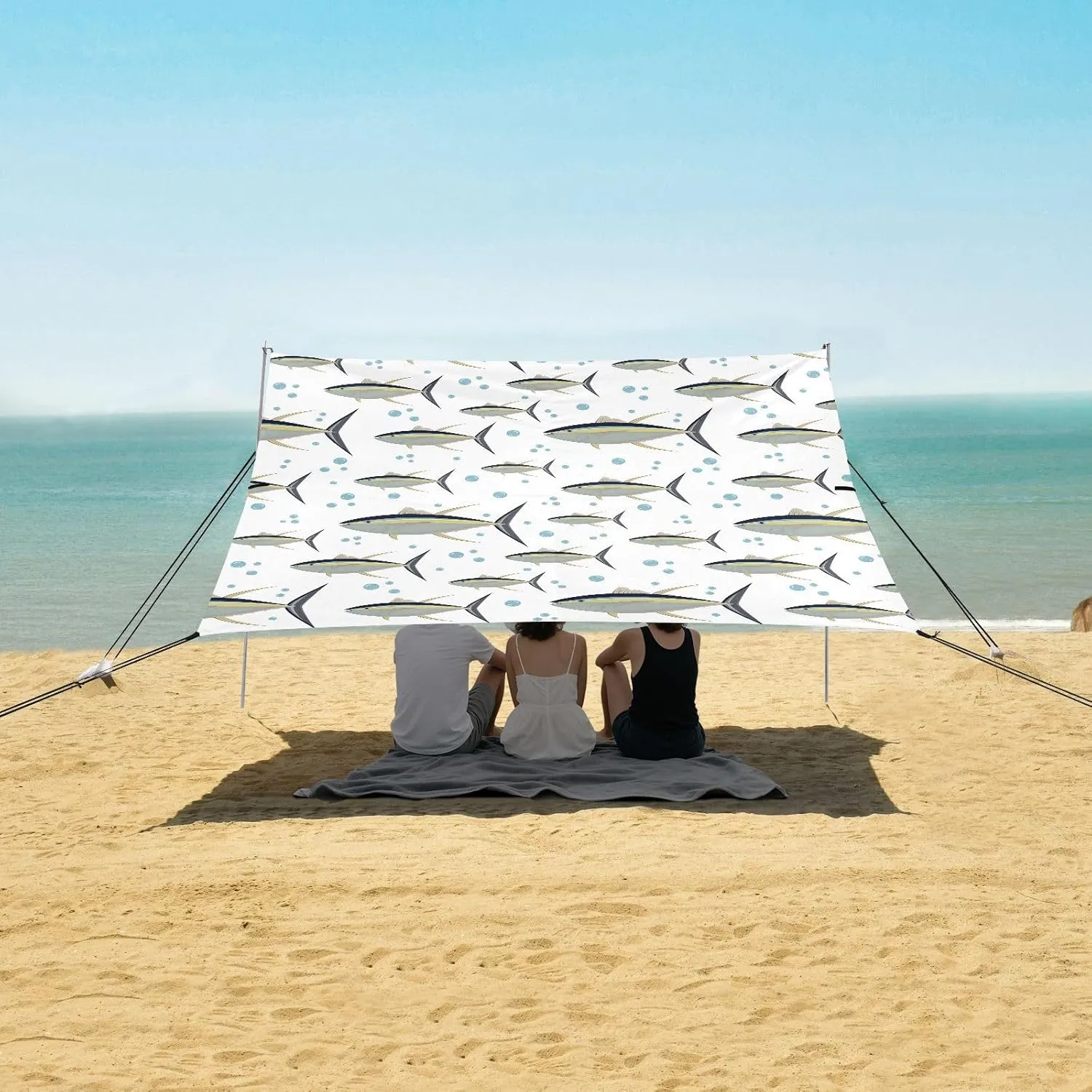 Beach Shade Tent with UPF50  UV Protection,Pattern with Tuna Fish Lightweight Camping Sun Shelter for Outdoor,Camping Trips, Fishing, Backyard,Picnics,Easy Set Up and Carry 9x10.5 FT