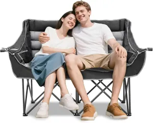 Begonia.K Double Camping Chair for 2 Person - Oversized Padded Folding Loveseat - Portable Camping Couch Heavy Duty Lawn Chairs for Outdoor Beach - Support 500/650LBS