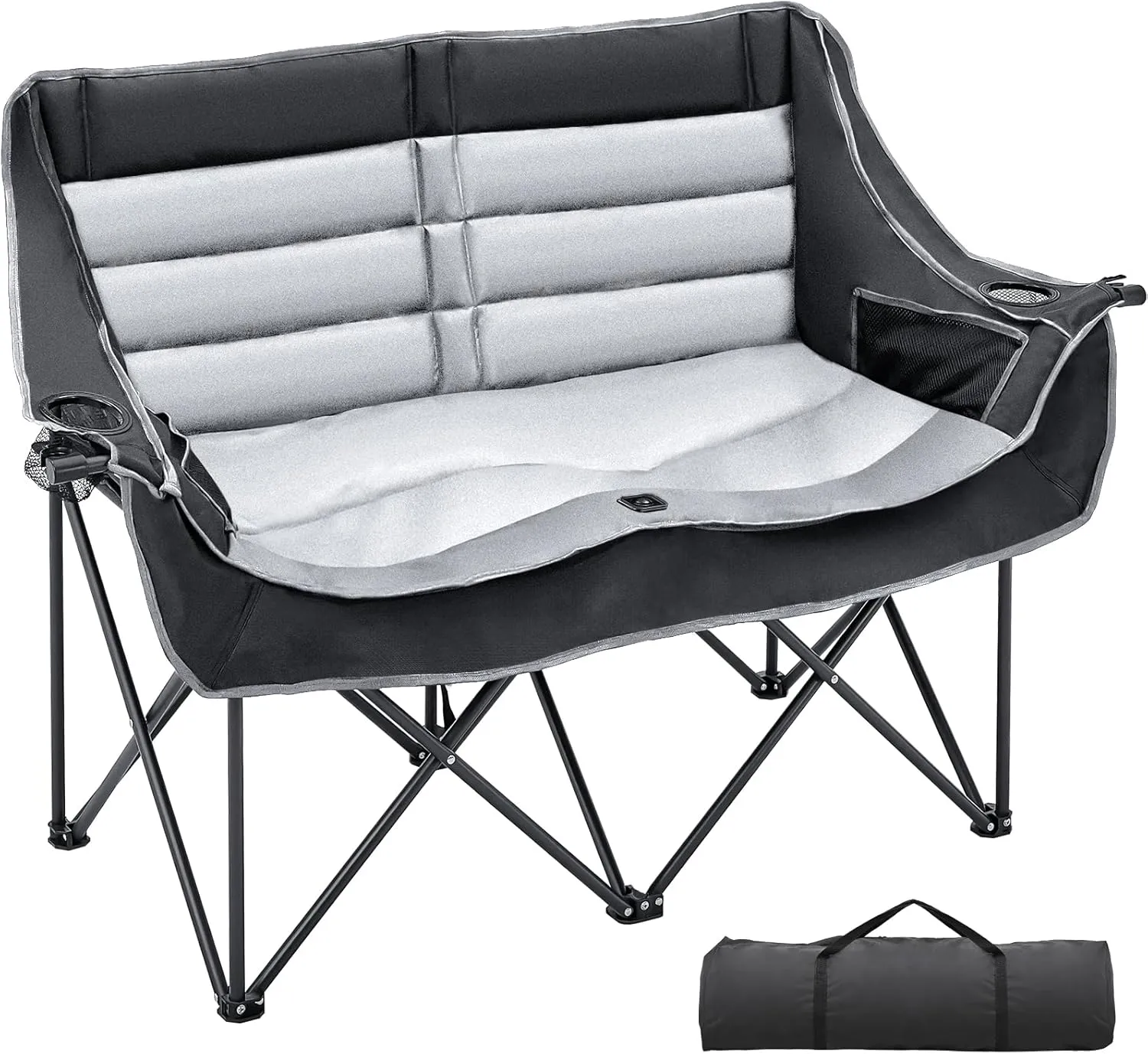 Begonia.K Double Camping Chair for 2 Person - Oversized Padded Folding Loveseat - Portable Camping Couch Heavy Duty Lawn Chairs for Outdoor Beach - Support 500/650LBS