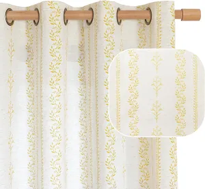 BGment Mustard Yellow Vintage Floral Linen Curtains for Farmhouse - Boho Curtains 84 Inch Long Light Filtering Window Drapes for Country Rustic Living Room, Each 52 Inch Wide, 2 Panels Set