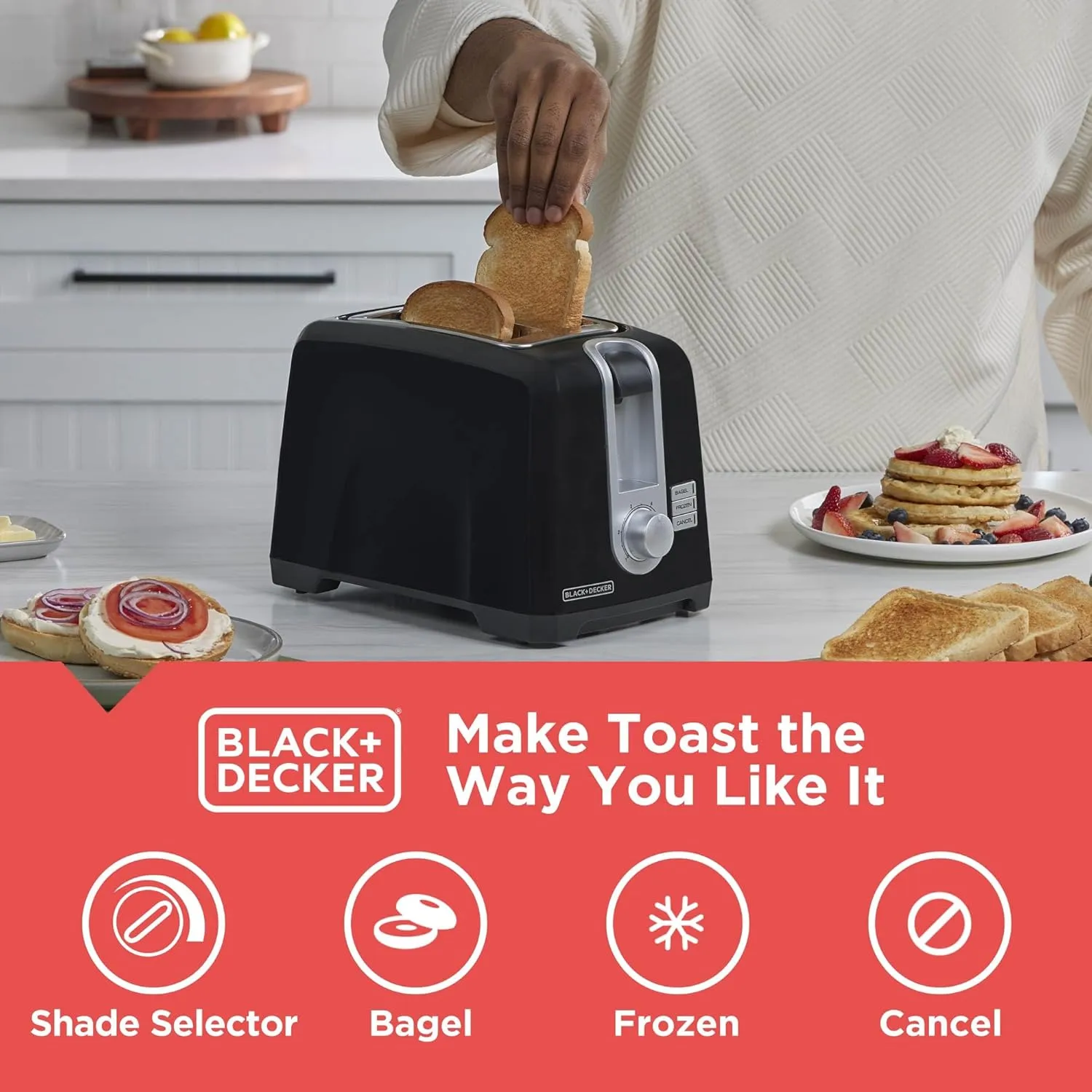 BLACK DECKER 2-Slice Toaster, T2569B, Extra Wide Slots, 6 Shade Settings, 850 Watts, Crumb Tray, Cancel Button