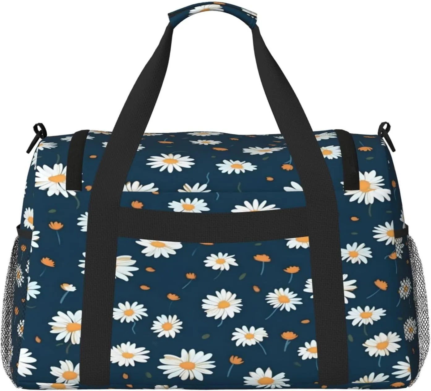 Blue Daisy Pattern Travel Duffel Bag with Strap Multi Pockets Sports Bag Handbag Large Shoulder Bag for Gym Weekend Fitness Camping