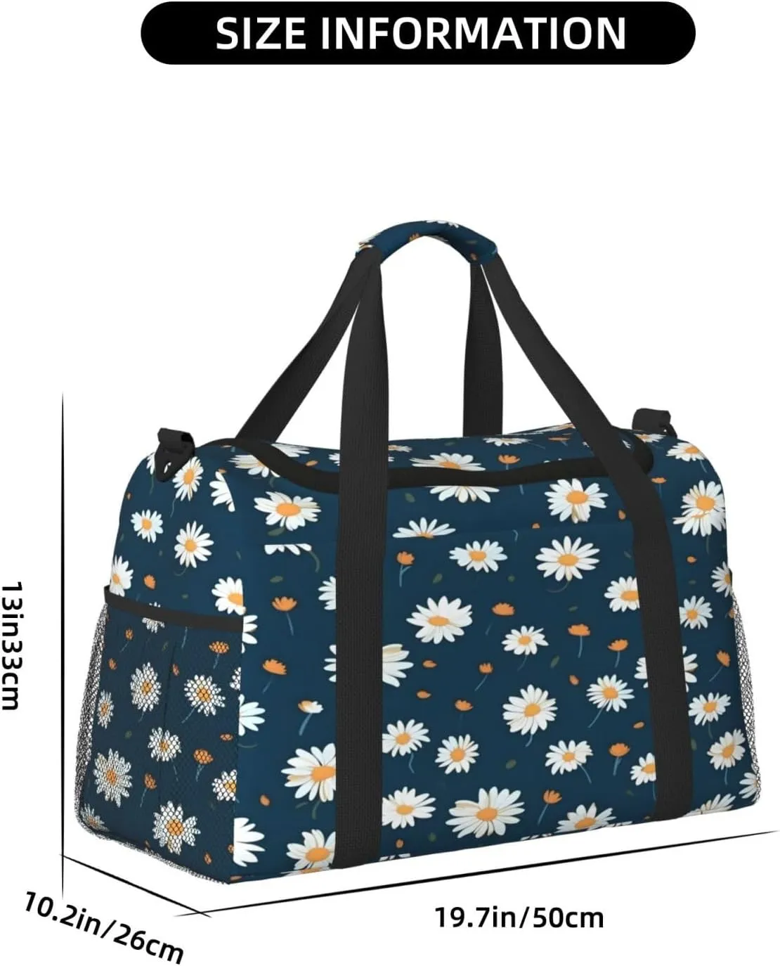 Blue Daisy Pattern Travel Duffel Bag with Strap Multi Pockets Sports Bag Handbag Large Shoulder Bag for Gym Weekend Fitness Camping