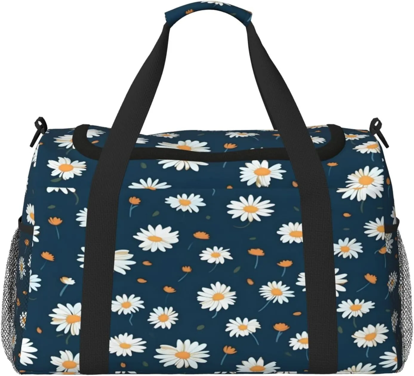 Blue Daisy Pattern Travel Duffel Bag with Strap Multi Pockets Sports Bag Handbag Large Shoulder Bag for Gym Weekend Fitness Camping