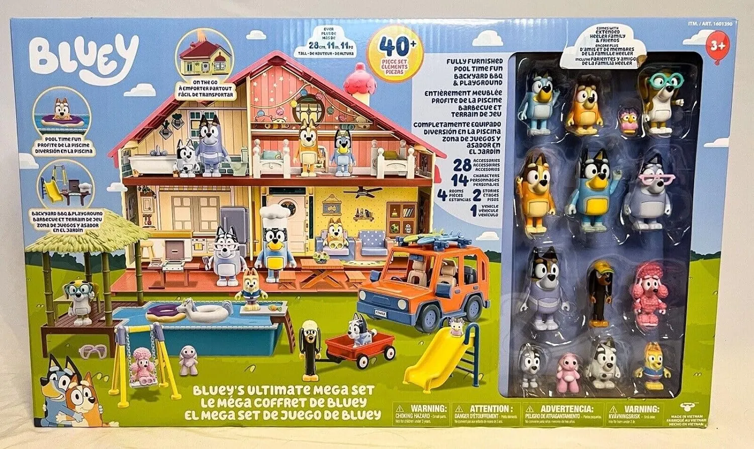 Bluey New 2023 Ultimate Mega Set | 40 Piece 4 Sets in one mega playset | Complete & Extended Heeler Family & Friends 14 Character Figures
