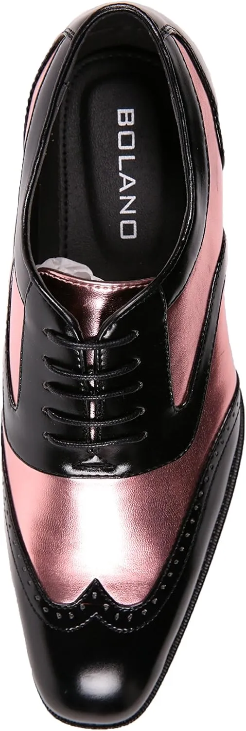 Bolano Lawson, Wingtip Oxford Dress Shoes for Men, Two-Tone & Shiny Metallic Oxfords, Men's Formal Tuxedo Shoes