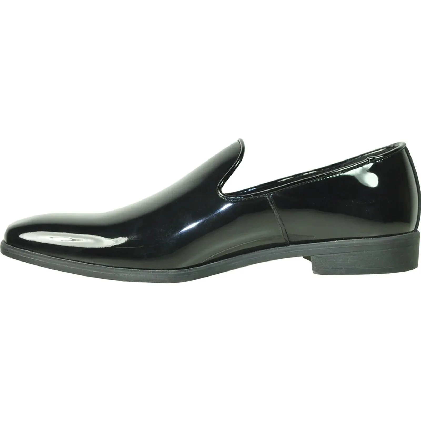 Bravo Mens Classic Patent Loafer Tuxedo Shoe in Black w/Plain Toe Slip On