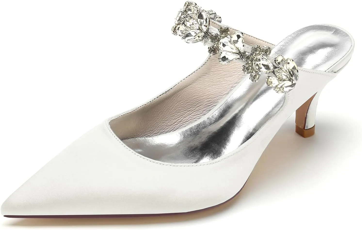 Bridal Dress Heeled Sandals Wedding Shoes Slip on Slingback Women's Pointed Satin Rhinestone Prom Party Dress Pumps