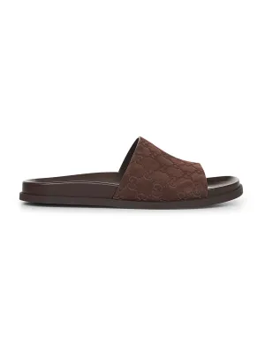 Brown GG suede slide sandals