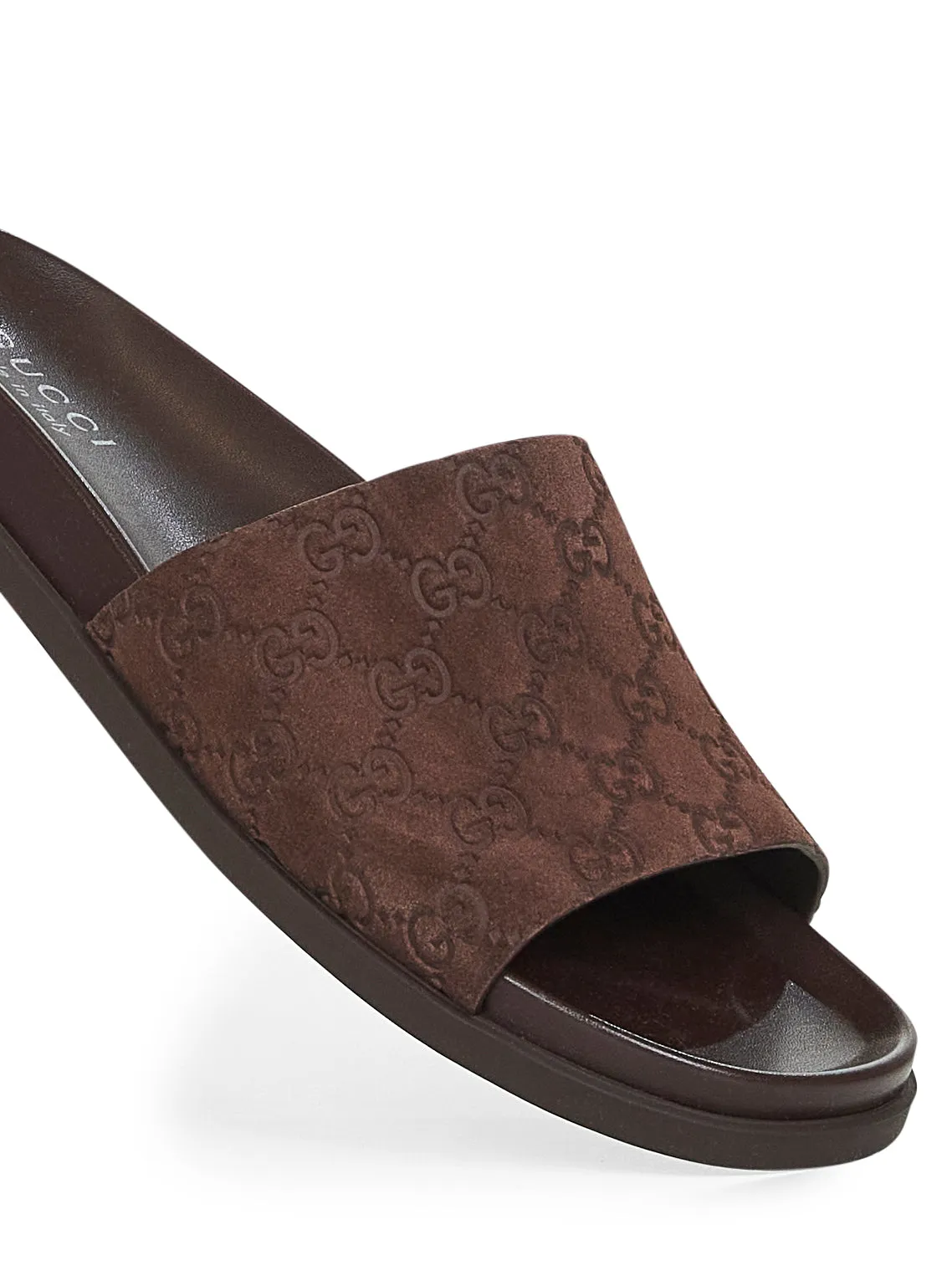 Brown GG suede slide sandals