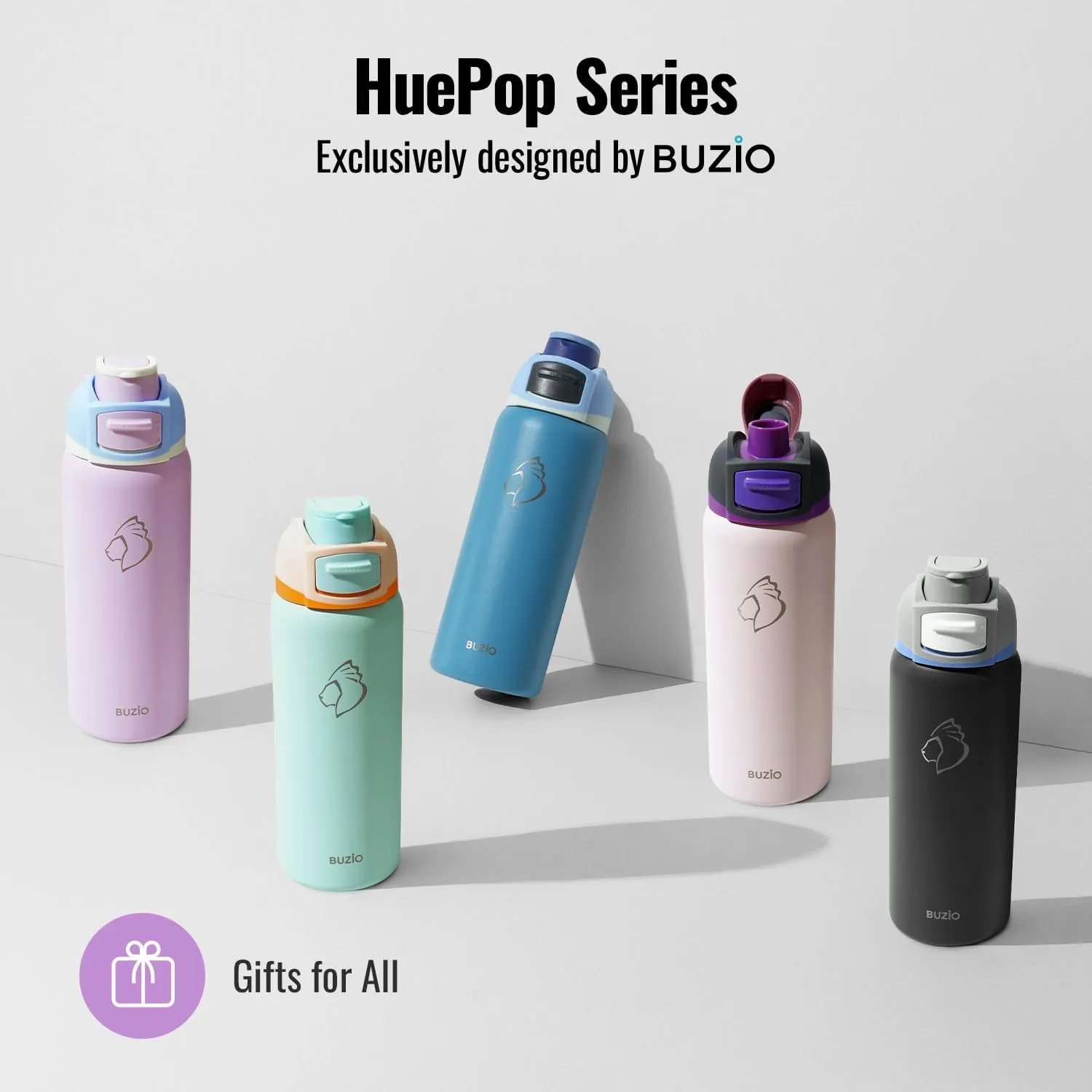 BUZIO 32 oz Insulated Water Bottle - Stainless Steel with Chug Cap, Leakproof Locking Lid, Carry Loop, Wide Mouth, Dishwasher Safe, Gym Sports Travel Work Outdoors, Gifts for Women & Men, Light Purple