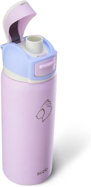 BUZIO 32 oz Insulated Water Bottle - Stainless Steel with Chug Cap, Leakproof Locking Lid, Carry Loop, Wide Mouth, Dishwasher Safe, Gym Sports Travel Work Outdoors, Gifts for Women & Men, Light Purple