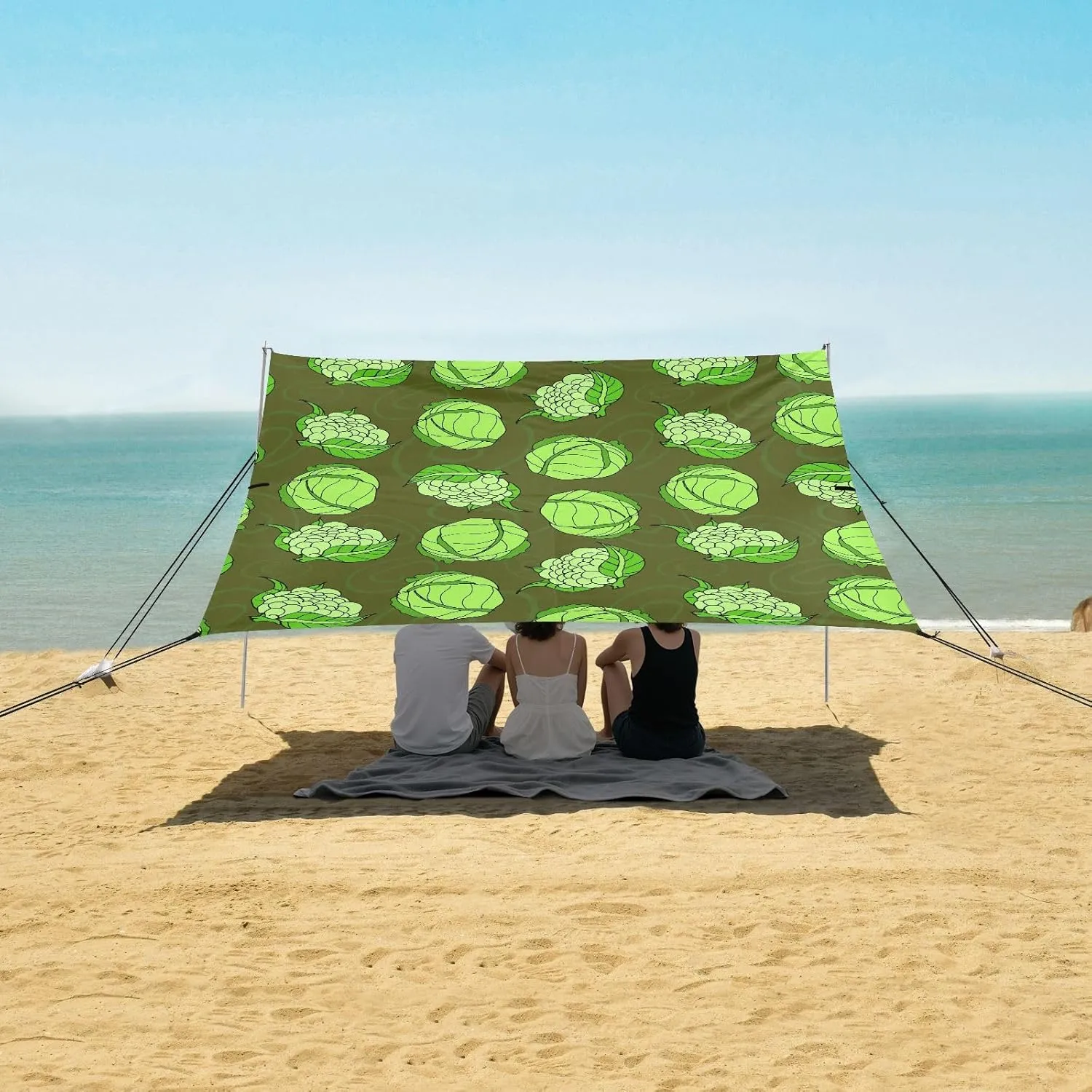 Cabbage and Cauliflower Pattern Beach Camping Tent Sun Shelter for Whole Family, Beach Shade Canopy with UPF50  UV Protection,Easy Set Up and Carry,Outdoor Shade for Trips, Fishing, Backyard Fu
