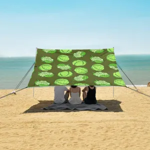 Cabbage and Cauliflower Pattern Beach Camping Tent Sun Shelter for Whole Family, Beach Shade Canopy with UPF50  UV Protection,Easy Set Up and Carry,Outdoor Shade for Trips, Fishing, Backyard Fu