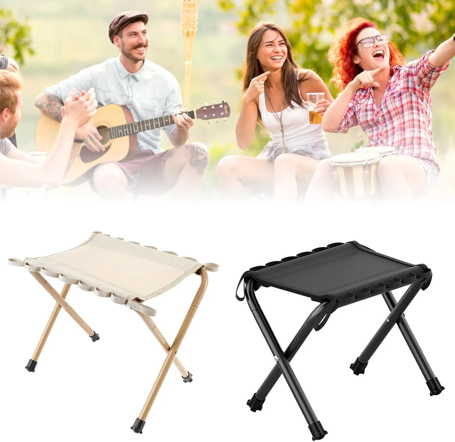 Camping Stool, 12 Inch Portable Folding Stool for Adults, Folding Chair Collapsible Camp Stool w Carry Bag, Foldable Footstool for Outdoor Camping Fishing Hiking Travel, BBQ, Beach, Hold Up to 260lbs
