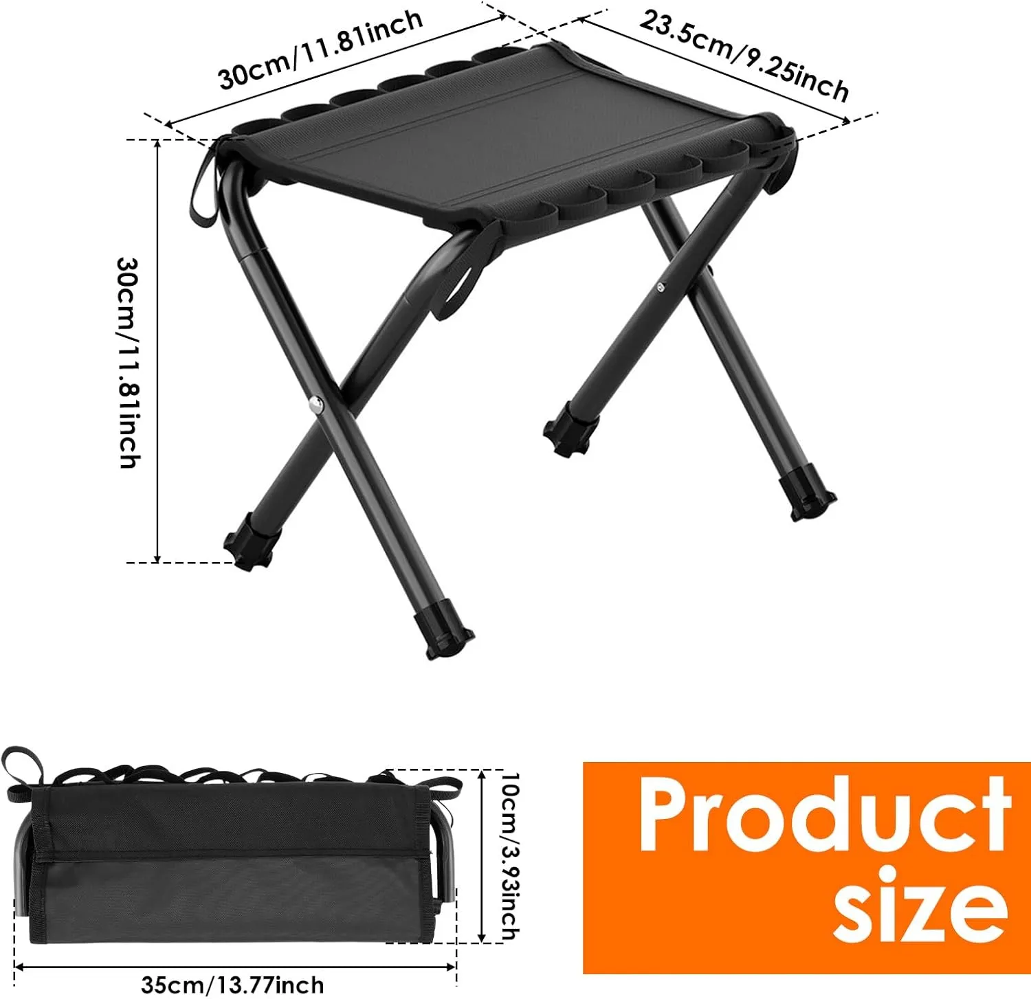 Camping Stool, 12 Inch Portable Folding Stool for Adults, Folding Chair Collapsible Camp Stool w Carry Bag, Foldable Footstool for Outdoor Camping Fishing Hiking Travel, BBQ, Beach, Hold Up to 260lbs