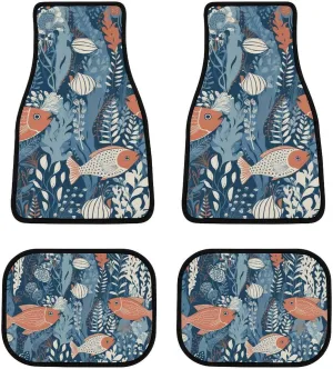 Car Floor Mat 4 Piece Universal Car Floor Pad Fish in Water Car Mat Set Rubber Floor Mat for Cars Non-Slip Car Carpet Decor Heel Pad for Most Vehicles