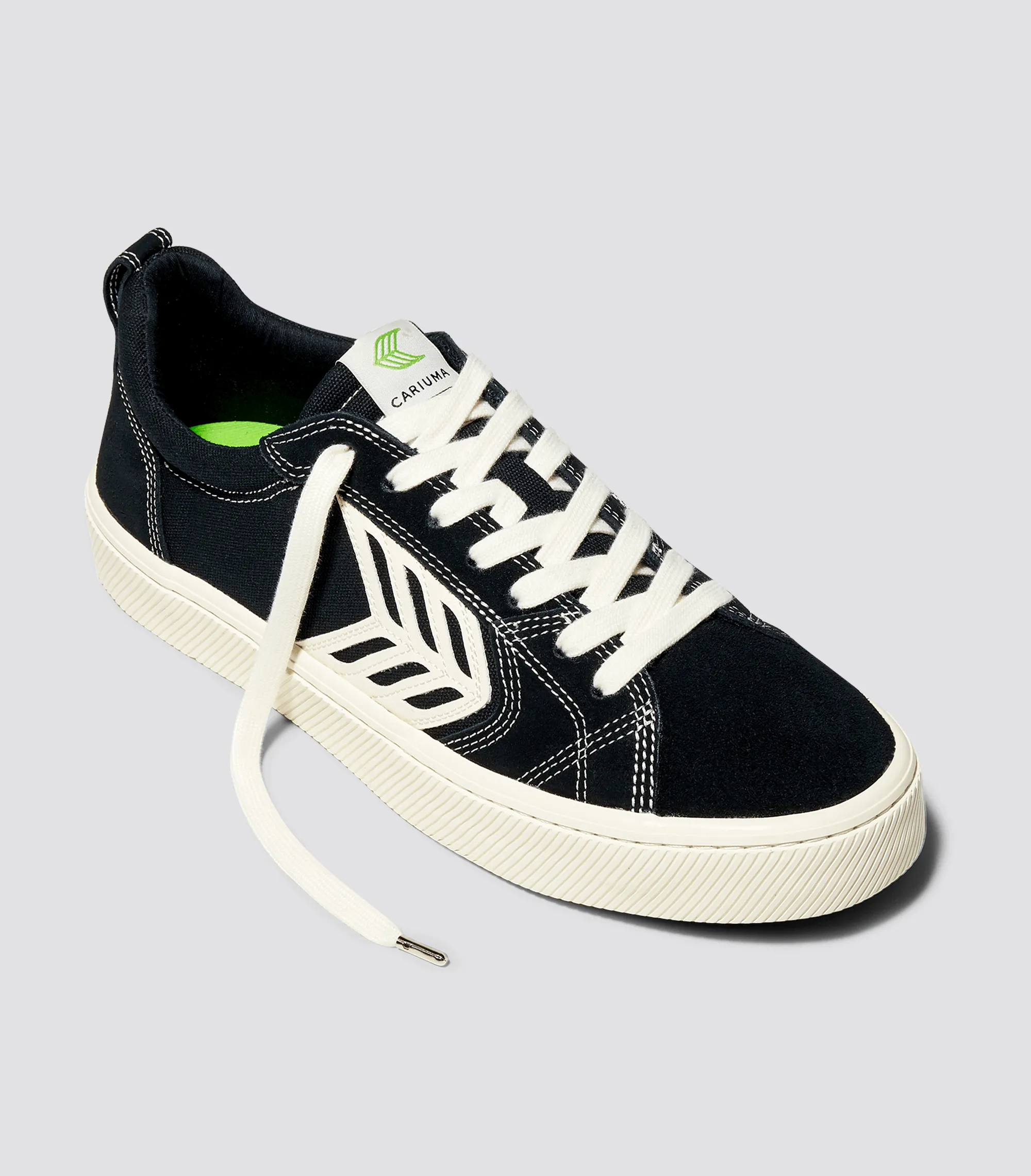 CATIBA PRO Low Black Suede and Canvas Contrast Thread Ivory Logo Sneaker
