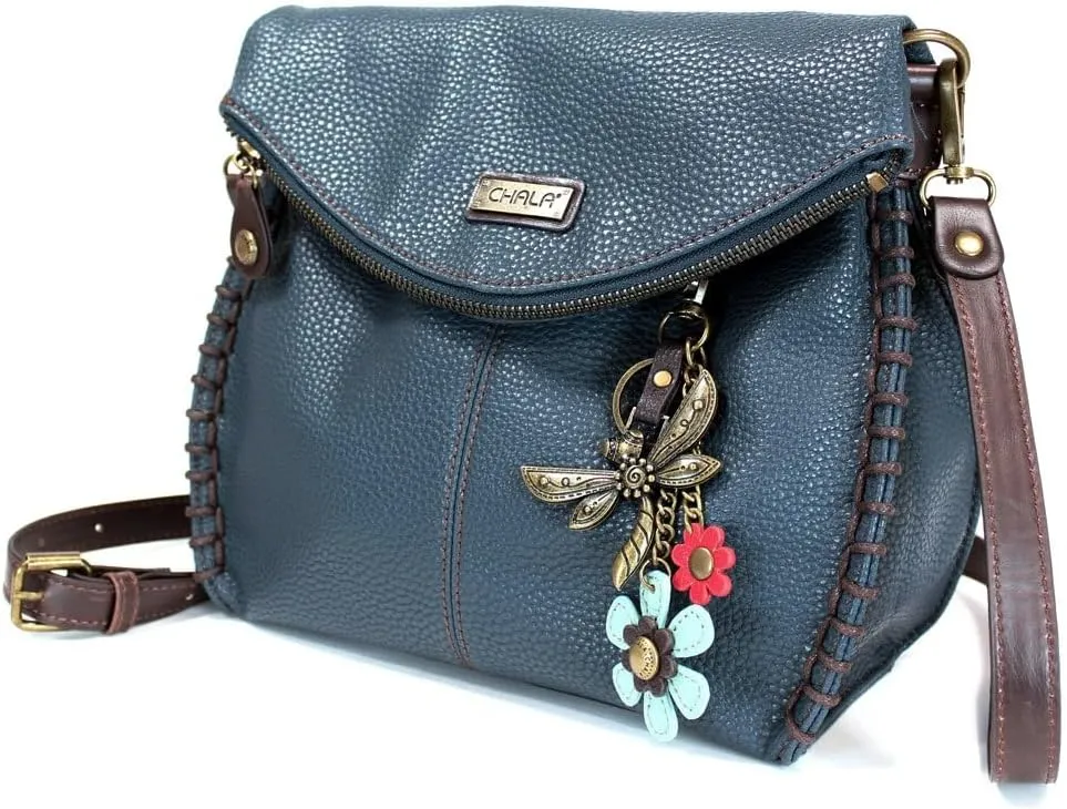 CHALA Charming Crossbody Bag Shoulder Handbag With Flap Top and Zipper Navy/Pewter