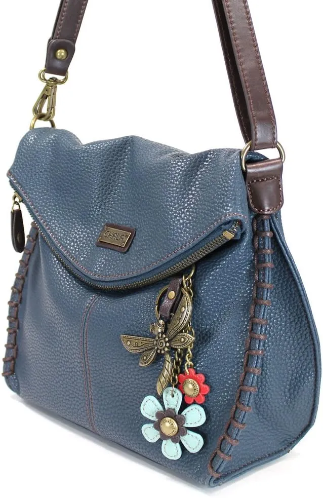 CHALA Charming Crossbody Bag Shoulder Handbag With Flap Top and Zipper Navy/Pewter