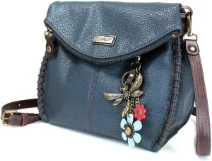 CHALA Charming Crossbody Bag Shoulder Handbag With Flap Top and Zipper Navy/Pewter