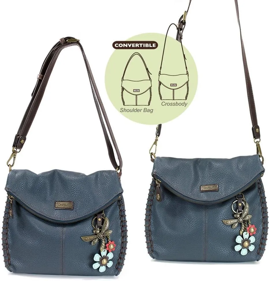 CHALA Charming Crossbody Bag Shoulder Handbag With Flap Top and Zipper Navy/Pewter