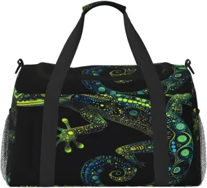 Chameleon Theme Travel Duffel Bag with Strap Multi Pockets Sports Bag Handbag Large Shoulder Bag for Gym Weekend Fitness Camping