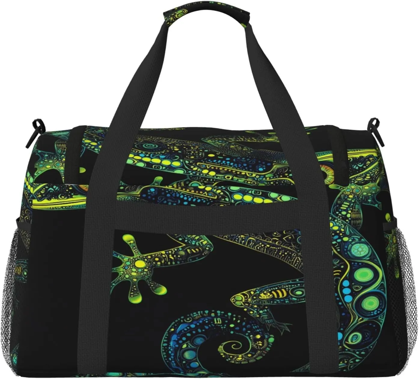 Chameleon Theme Travel Duffel Bag with Strap Multi Pockets Sports Bag Handbag Large Shoulder Bag for Gym Weekend Fitness Camping