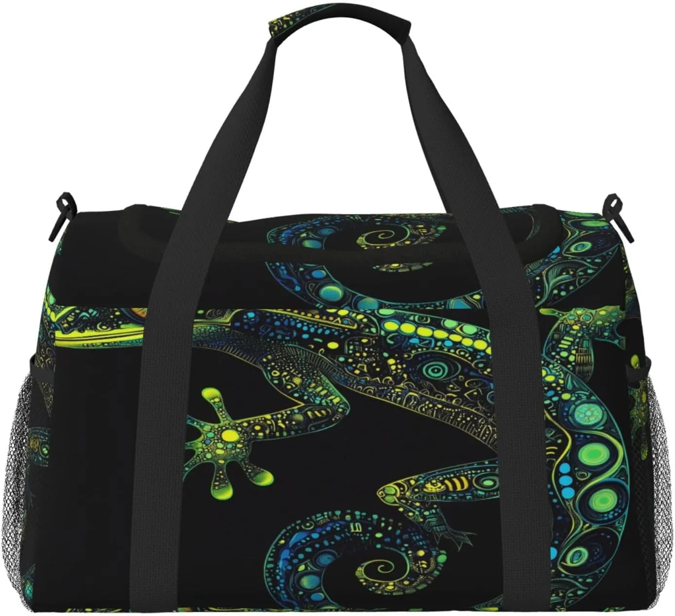 Chameleon Theme Travel Duffel Bag with Strap Multi Pockets Sports Bag Handbag Large Shoulder Bag for Gym Weekend Fitness Camping