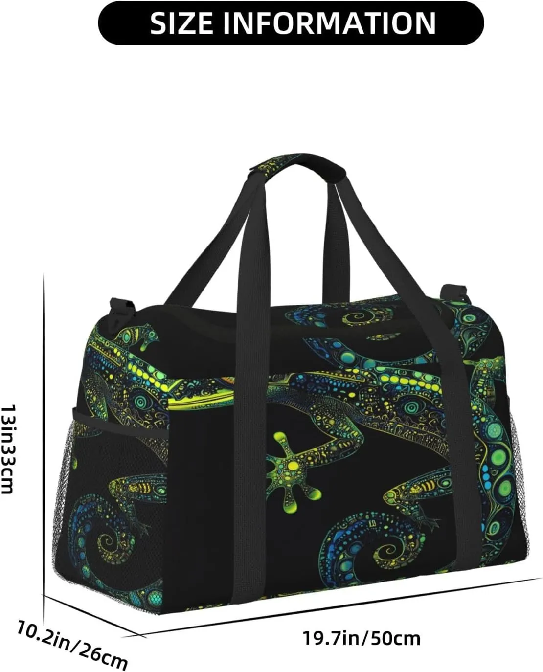 Chameleon Theme Travel Duffel Bag with Strap Multi Pockets Sports Bag Handbag Large Shoulder Bag for Gym Weekend Fitness Camping