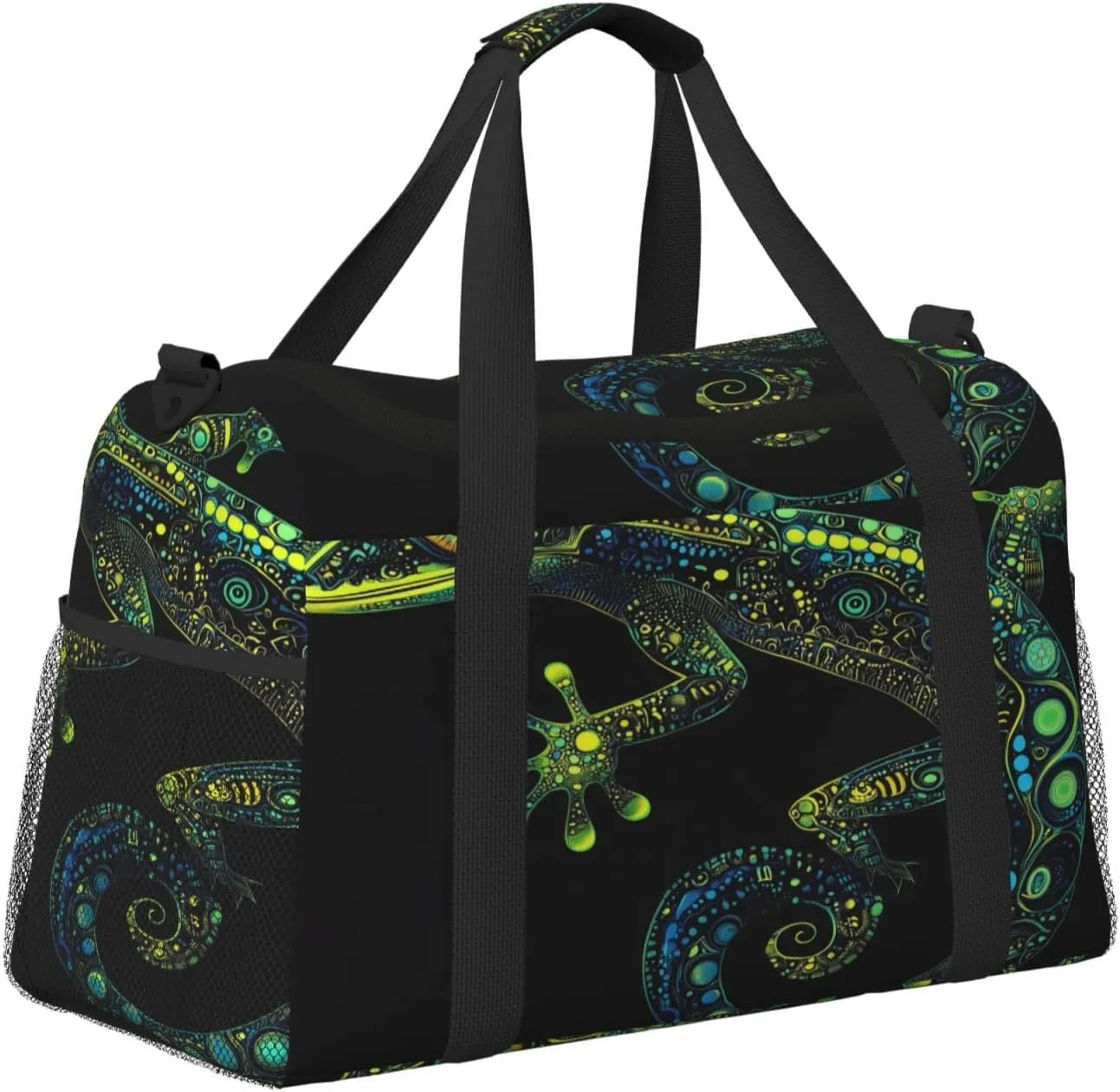 Chameleon Theme Travel Duffel Bag with Strap Multi Pockets Sports Bag Handbag Large Shoulder Bag for Gym Weekend Fitness Camping